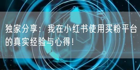 独家分享：我在小红书使用买粉平台的真实经验与心得！