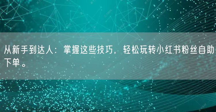 从新手到达人：掌握这些技巧，轻松玩转小红书粉丝自助下单。
