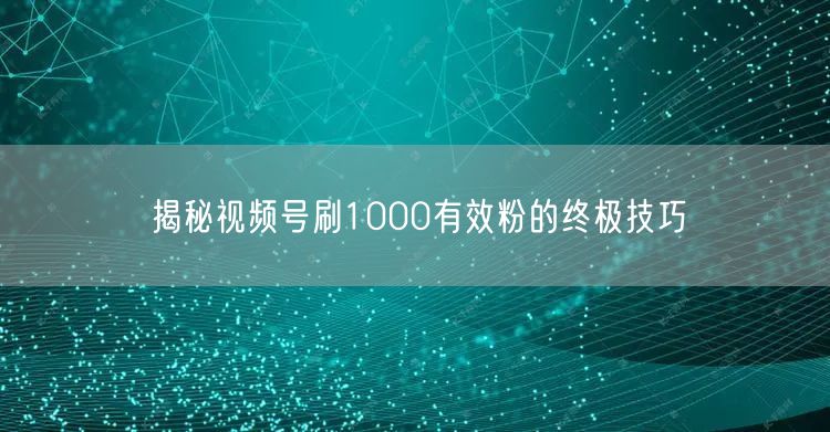 揭秘视频号刷1000有效粉的终极技巧